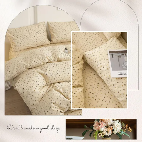Vista 9 de EAVD Elegante funda de edredón floral pequeña, tamaño individual, suave, 100% algodón, con estampado floral pequeño, con 2 fundas de almohada