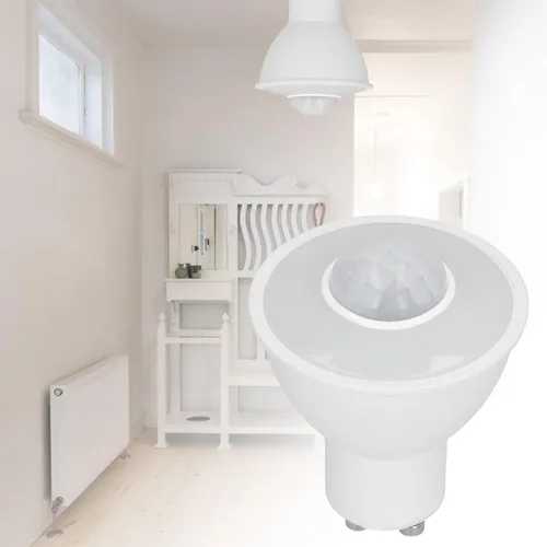 Vista 6 de Bombilla LED GU10 con sensor de movimiento, inducción humana infrarroja, 5 W, 500 lúmenes, luz cálida 3000 K, para techo, pasillo, porche