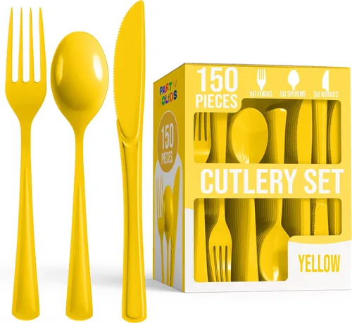 Vista 20 de Party Solids Cubiertos de plástico negro resistente, 150 piezas, cubiertos desechables negros, juegos de utensilios, 50 de cada tenedor, cuchillos