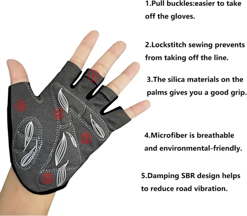 Vista 3 de ROVOS Guantes de ciclismo para mujer, guantes de bicicleta de 0.197in, almohadillas absorbentes de golpes, guantes deportivos de montaña de medio
