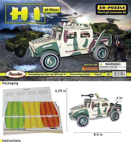 Vista 2 de Puzzled Rompecabezas 3D de Hummer Hummer H1 de madera colorida
