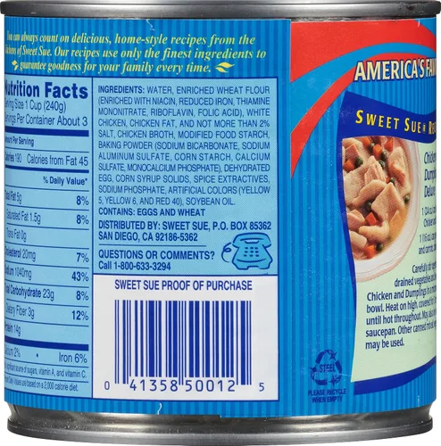 Vista 5 de Sweet Sue Pollo con Dumplings, lata de 24 oz - Sopa lista para calentar y servir - 14g de proteína por porción - Receta hecha desde cero