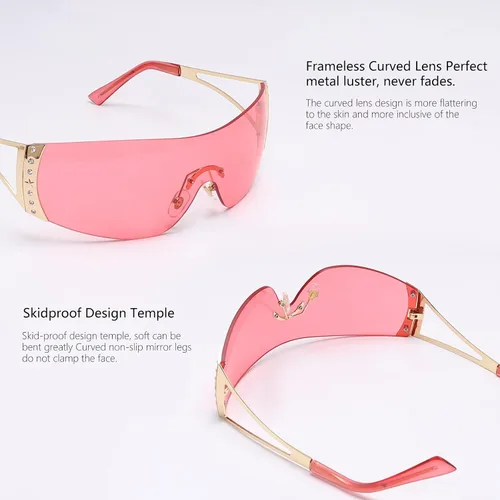 Vista 5 de Gafas de sol Y2K envolventes para mujeres y hombres, gafas de sol con parte superior plana, gafas de sol futuristas sin marco con lentes degradadas
