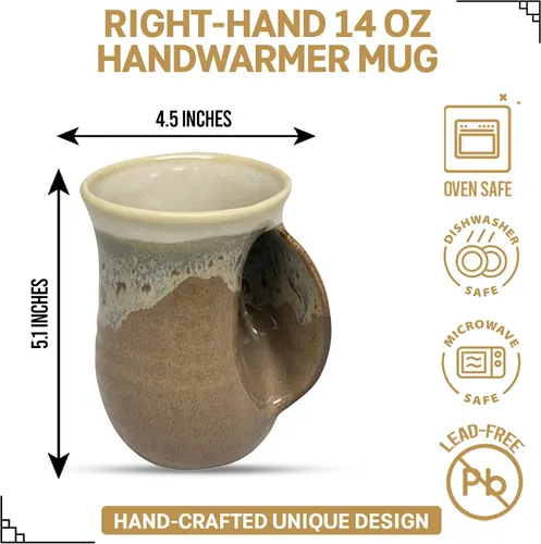 Vista 2 de Clay in Motion - Taza calentadora de manos para diestros, diseño Desert Sand