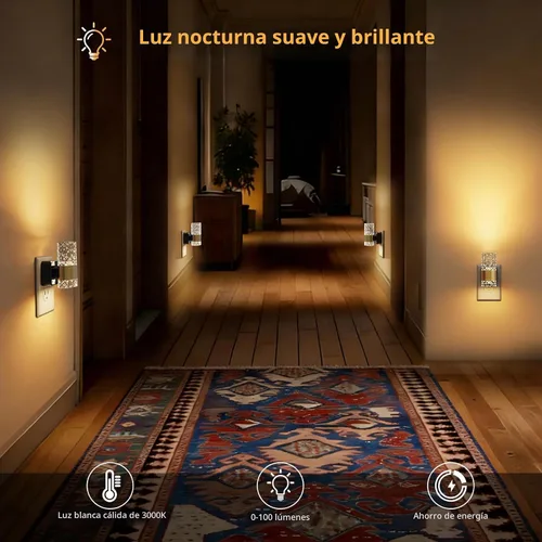Vista 6 de Luces nocturnas LED regulables de acrílico enchufable, sensor de atardecer a amanecer, paquete de 2 Brillo ajustable de 0-100 lúmenes. Ambiente