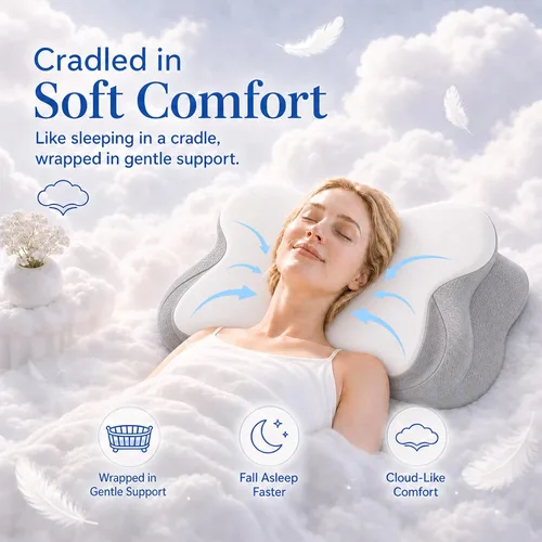 Vista 9 de Almohada cervical para el cuello para dormir, almohada ergonómica para dormir acogedora, almohada de espuma viscoelástica sin olor para dormir