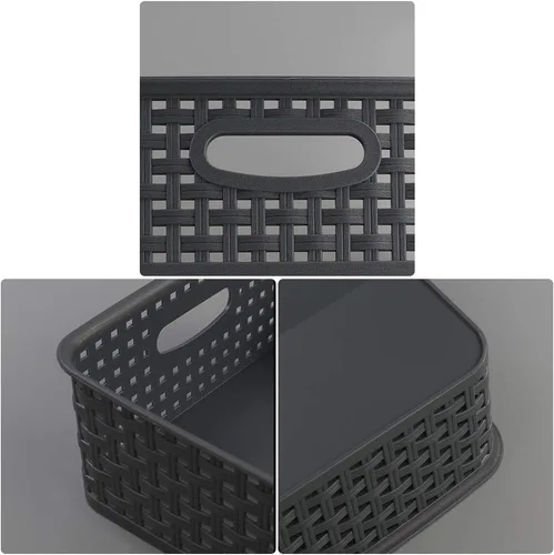 Vista 3 de Cesta de bandeja de papel de oficina, cesta de almacenamiento poco profunda de plástico, juego de 4, gris