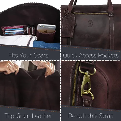Vista 4 de Combo de bolsa de lona de cuero genuino y bolsa de aseo El mejor regalo de viaje masculino durante la noche para hombres Combo de bolsa de lona