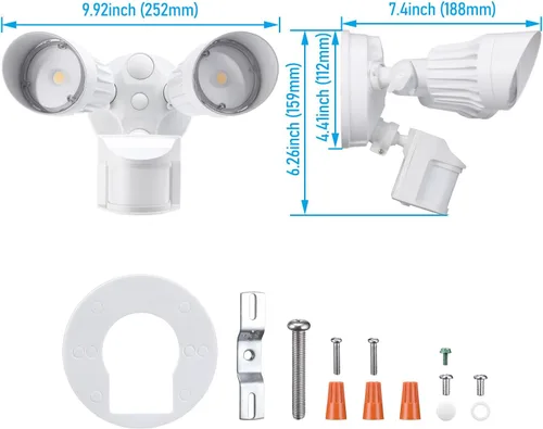 Vista 8 de Luz de seguridad LED con sensor circular, 2 cabezales 20W/3 cabezales 30W., LHSCT-20WRSS-WHT, 20.0watts, 130.00 volts COB LED Motion Detector