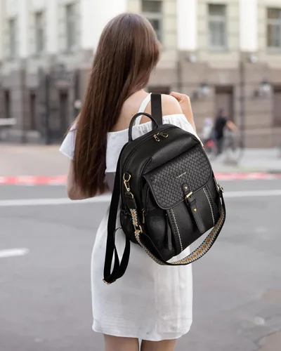Vista 7 de Missnine Mochila de cuero para mujer, mochila antirrobo, bolsa de hombro convertible con cremalleras seguras para viajes y trabajo, Negro -, Vintage