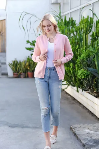 Vista 4 de SMILING PINKER Suéter tipo cárdigan para mujer, con botones, grueso y suave, regalo para madre y abuela