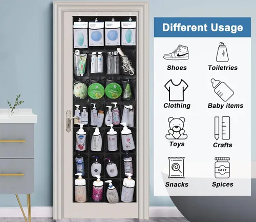 Vista 6 de MISSLO Organizador de zapatos colgante con 28 bolsillos grandes para colgar sobre la puerta, zapatero para puerta de armario, soporte de zapatos