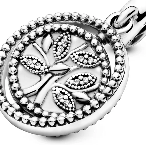 Vista 4 de PANDORA Joyería colgante de árbol genealógico giratorio con circonita cúbica en plata de ley, Metal Esmalte, Circonita cúbica