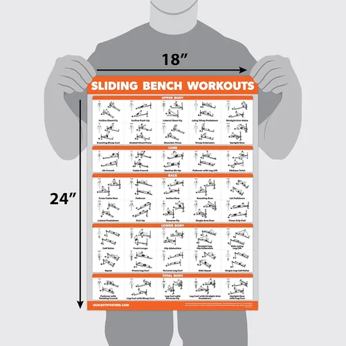 Vista 2 de QuickFit - Juego de 2 pósteres de ejercicios de banco deslizante y peso corporal, compatible con Total Gym & Weider Ultimate Body Works