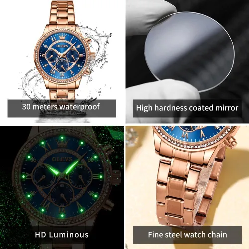 Vista 6 de OLEVS Relojes para mujer, reloj de moda para mujer, reloj de pulsera de cuarzo analógico impermeable de acero inoxidable, elegante regalo