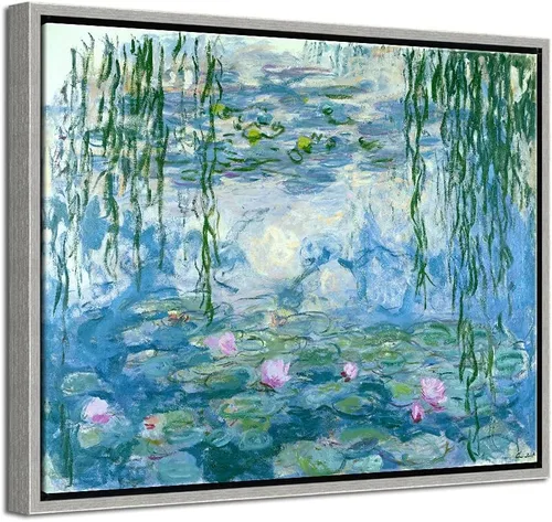 Vista 13 de Wieco Art Arte de pared enmarcado, lirios de agua por Claude Monet, lienzo, pinturas impresas, reproducción, lienzo moderno, arte de pared