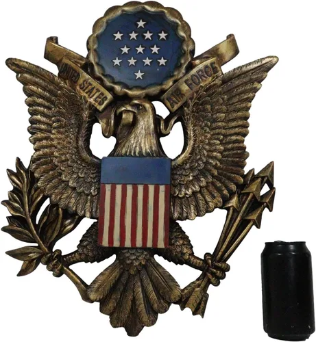 Vista 7 de Ebros Gift Emblema patriótico de la Fuerza Aérea de Estados Unidos con 2 viejas banderas estadounidenses fieles y placa decorativa de pared