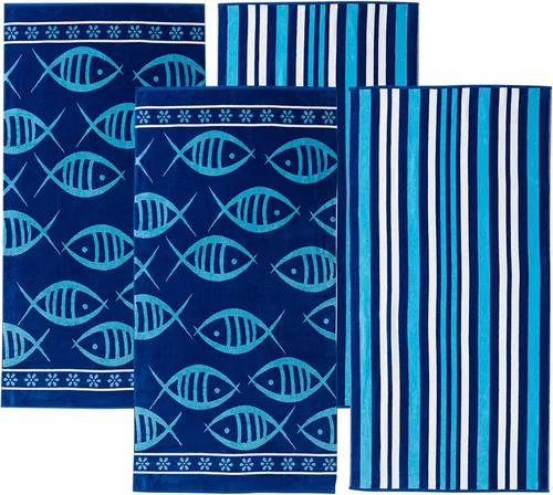 Vista 7 de Great Bay Home Toallas de playa 100% algodón, paquete de 4 toallas de piscina de 30 x 60 pulgadas, toallas absorbentes y de secado rápido