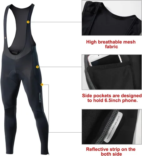 Vista 4 de Santic Mallas de ciclismo con peto para hombre, acolchadas, largas acolchadas con bolsillo