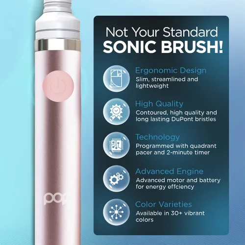Vista 7 de Cepillo de dientes eléctrico Pop Sonic (rosa metálica) + paquete adicional – Cepillos de dientes de viaje con batería AAA Cepillos de dientes