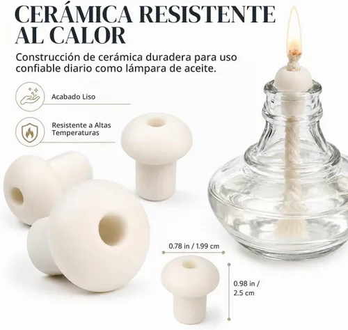 Vista 8 de 20 soportes para mecha de lámpara de aceite: soporte de mecha de linterna de cerámica, accesorios de reemplazo de lámpara de alcohol