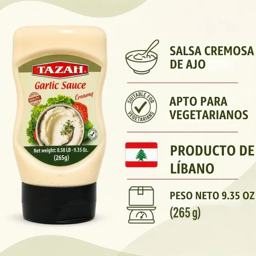 Vista 7 de TAZAH - Salsa cremosa de ajo, botella exprimible, 9.35 oz (265 g), paquete