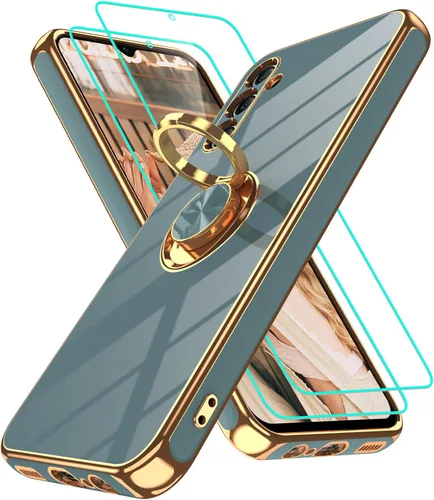 Vista 21 de Funda para Motorola Moto G 5G 2024: Funda Moto G Play 5G 2024 con 2 piezas de protectores de pantalla, soporte de anillo de rotación de 360°