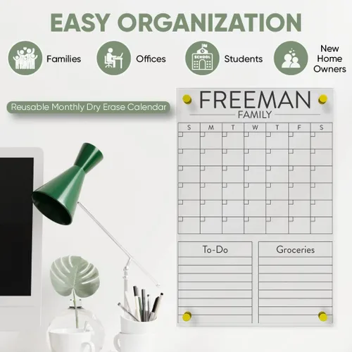 Vista 2 de Calendario acrílico personalizado para pared, se envía al día siguiente, hecho en Estados Unidos, planificador transparente de borrado en seco