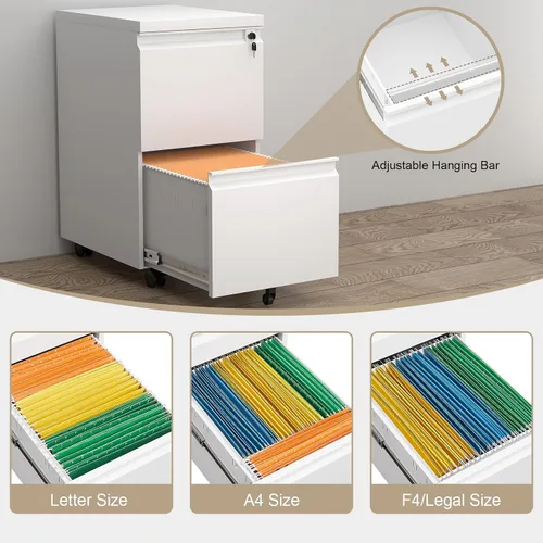Vista 6 de LUCYPAL Archivador de metal de 2 cajones con ruedas, archivador con cerradura para tamaño legal/carta, archivador con cerradura para oficina
