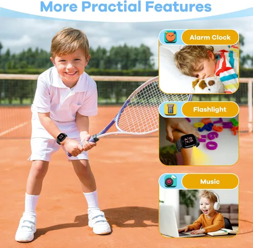 Vista 6 de Reloj inteligente para niños con 26 videojuegos, cámara selfie, reproductor de video, podómetro, cronómetro, reloj despertador, linterna, calendario