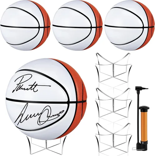 Vista 12 de Hiboom Balón de baloncesto con soporte de bola acrílica, panel en blanco para firma, bola oficial para escuela, universidad, entrenador, graduación