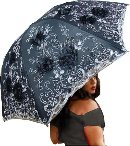 Vista 16 de WENDIN Sombrilla de encaje plegable vintage Paraguas gótico lluvia Anti-UV protección de encaje parasol cúpula Foto Props niñas sombrilla paraguas
