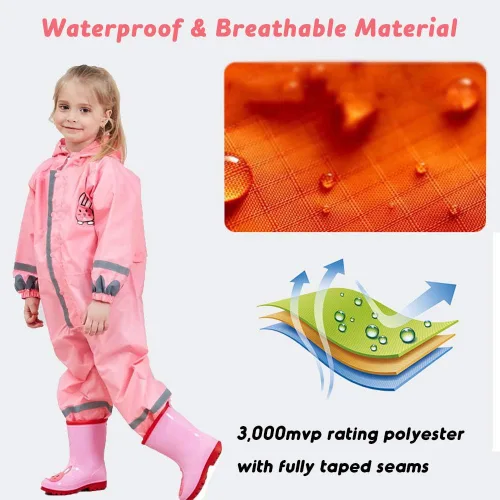 Vista 2 de SSAWcasa Toddler Rain Suit, Kids Muddy Play Buddies One Piece Hoodie Rain Jacket Coat Poncho Gear Coverall Baby Girl Boy