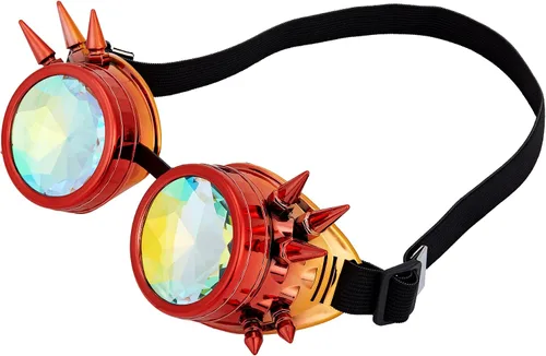 Vista 126 de Gafas de caleidoscopio retro con pinchos, gafas de cristal arcoíris steampunk estilo soldadura, gafas de cosplay punk