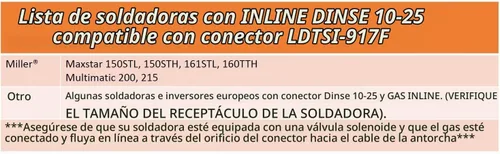 Vista 3 de SÜA - Enchufe Dinse 10-25, Gasolina INLINE, con conexión de cable de 3/8''-24 para antorchas TIG de PC Serie 9 y 17 - Modelo: LDTSI-917F