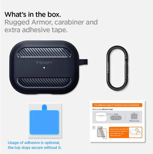Vista 7 de Spigen Rugged Armor - Funda de protección contra caídas con mosquetón diseñada para AirPods Pro (2019), color carbón