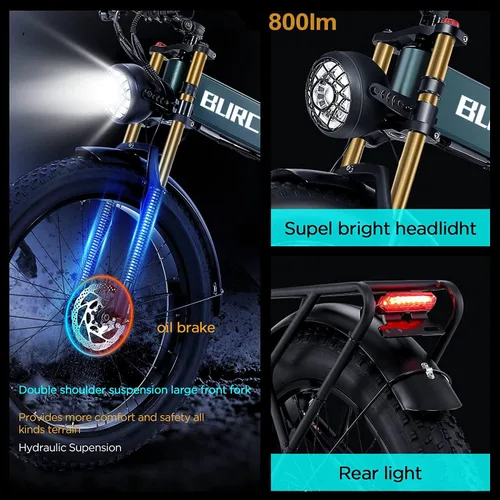 Vista 7 de 2026 AWD Electric Bike for Adults Dual Motor 5000W/3000W/1500W Peak 40MPH/32MPH Fast Ebike, Up to 70 /90 /160 Miles Long Range, 26" Full Suspension
