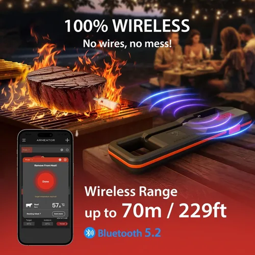 Vista 3 de Termómetro inteligente para carne, digital de lectura instantánea, termómetro de cocina inalámbrico para barbacoa, parrilla, freidora de aire
