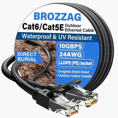 Vista 21 de Cable Ethernet de 20 pies para Cat6/Cat5E, 10 Gbps compatible con Cat8/Cat7, cable de red 24AWG para interiores y exteriores, entierro directo Negro