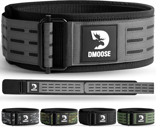 Vista 11 de DMoose Fitness Cinturón de levantamiento de pesas con bloqueo automático para hombres y mujeres, cinturón de nailon de 4 pulgadas para sentadillas
