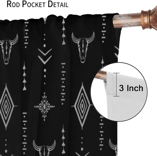 Vista 6 de Cortinas aztecas tribales, cortinas nativas, boho, cráneo, patrón tribal nativo, oscurecimiento de habitación, bolsillo para barra, tratamiento
