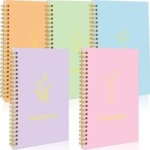 Vista 13 de Gueevin Paquete de 5 Cuadernos en Espiral Estéticos Suministros Escolares A5 Rayado Ancho 160 Páginas/80 Hojas Cuaderno Lindo para Trabajo