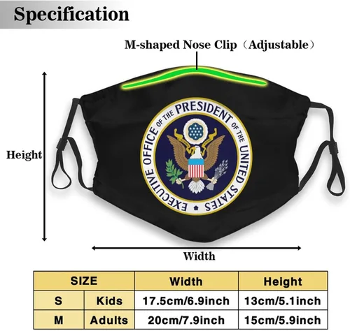 Vista 2 de Máscara facial con filtro 2014 Sello de la Oficina Ejecutiva del Presidente de los Estados Unidos, máscaras faciales para hombres y mujeres