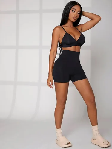 Vista 6 de OYOANGLE Pantalones cortos moldeadores de cintura alta para mujer, con control de abdomen