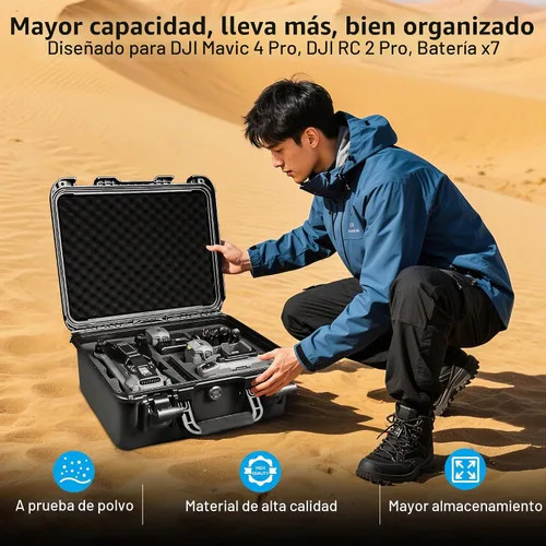 Vista 7 de Lekufee Estuche rígido impermeable de transporte para DJI Mavic 4 Pro Drone, Creator Combo, Fly More Combo, DJI RC Pro 2/RC 2, Batería (7 piezas)