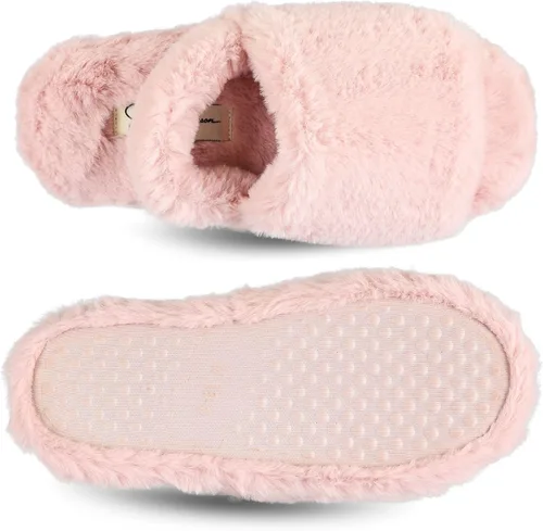 Vista 5 de Jessica Simpson Unisex-Child Plush Faux Fur Slip on House Slippers with Memory Foam