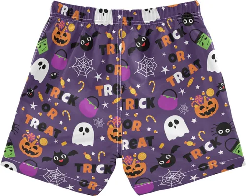 Vista 6 de Traje de baño morado de Halloween para niños, traje de baño para playa, pantalones cortos para bebé, pantalones cortos de tabla para vacaciones