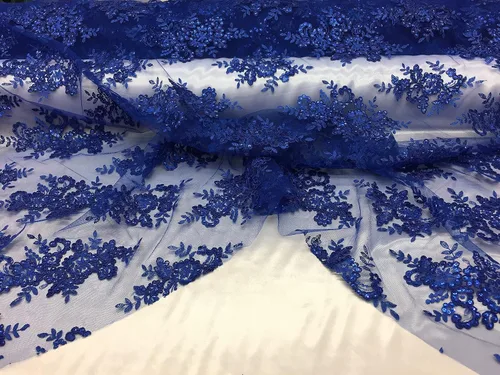 Vista 16 de Valentina Textil Lentejuelas Tela de encaje con adornos en malla VT-012 (1 yarda, azul bebé)