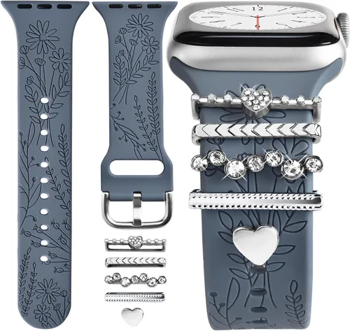 Vista 13 de Correa de Reloj con Adornos (Correa Incluida), Compatible con Correa de Apple Watch 38mm 40mm 41mm 42mm(S10), Accesorios de Correa de Silicona