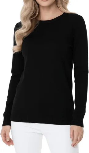 Vista 12 de YEMAK suéter de punto casual básico ligero con cuello redondo y manga 3/4 para mujer A.mk3636 - Negro